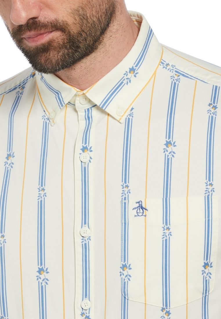 Original Penguin Ecovero™ Blend Vertical Stripe Short Sleeve Button-Down Shirt - ANTHEM