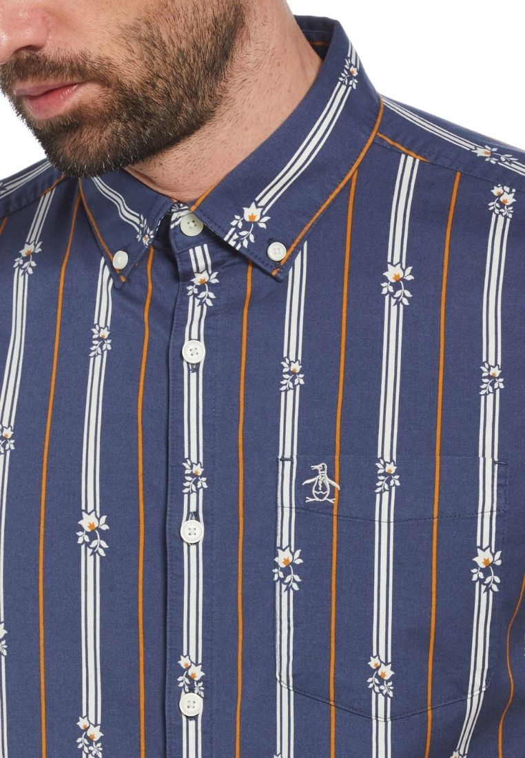 Original Penguin Ecovero™ Blend Vertical Stripe Short Sleeve Button-Down Shirt - ANTHEM