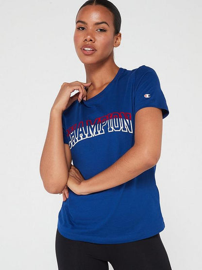 Champion Europe Women Full Script Logo Crewneck Tee – Dark Blue - ANTHEM