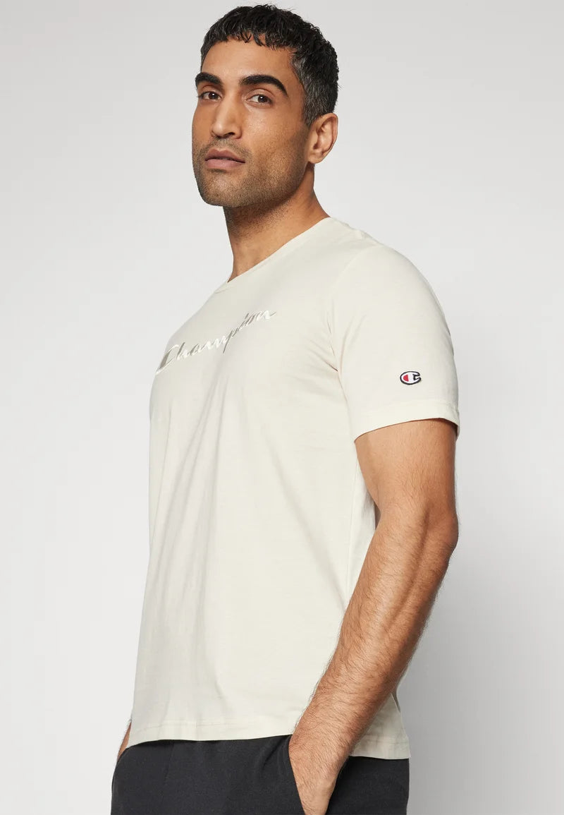 Champion Europe Men’s Crewneck Tee with Embroidered – White - ANTHEM