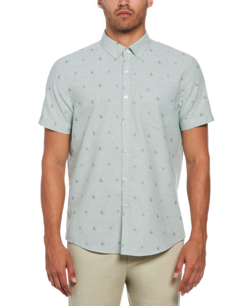 Original Penguin Oxford Re-Pete Print Short Sleeve Button-Down Shirt – Oil Blue - ANTHEM