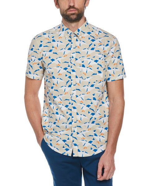 Original Penguin Short Sleeve Poplin AOP Birds – Oatmeal - ANTHEM