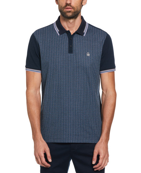 Original Penguin Jacquard Front Basketweave Print Short Sleeve Polo Shirt - Dark Sapphire - ANTHEM